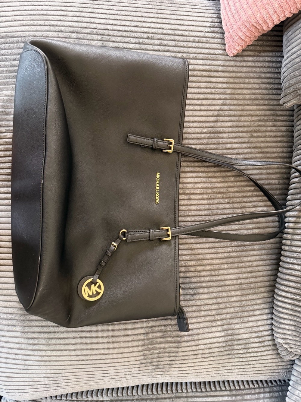 Michael Kors Black Leather Tote with Gold Accents